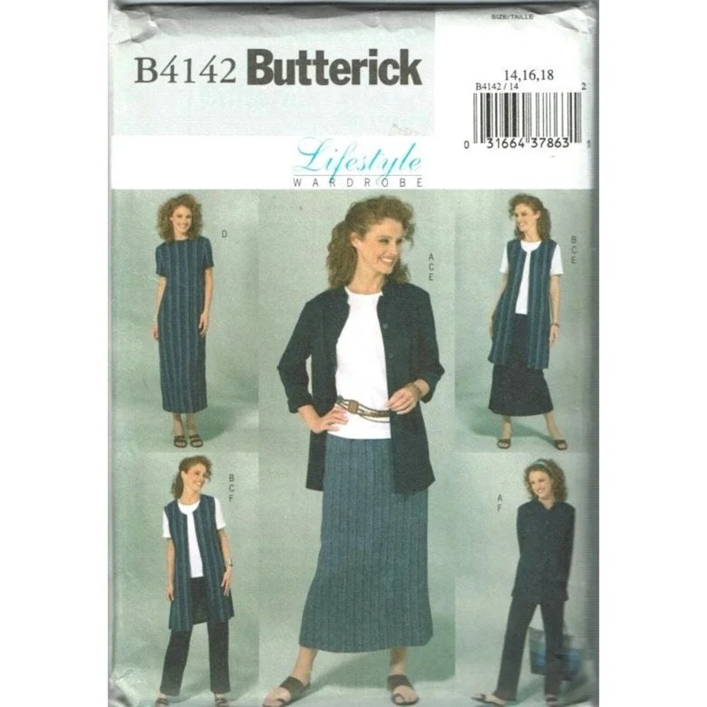 Butterick Sewing Pattern 4142 Jacket Vest Top Dress Skirt Pants Misses 14-18